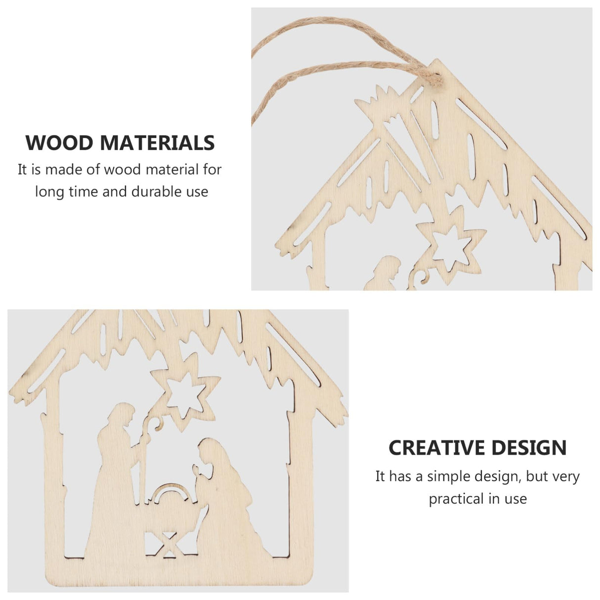 CIMAXIC 20pcs Pendant Home Decoration Blush Decor Wood Crafts Hanging Nativity Wooden Embellishments Christian Religious Wooden Cutouts Wood Ornament CIMAXIC