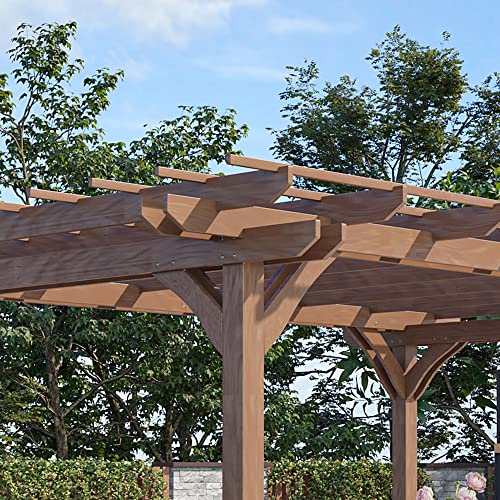 Outsunny 14' x 10' Outdoor Pergola, Wooden Grill Gazebo with Bar Counters and Seating Benches, for Garden, Patio, Backyard, Deck - Brown Outsunny