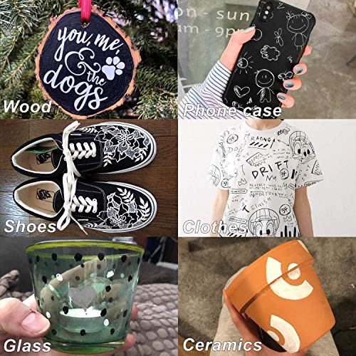 NAWOD Black Paint Pens - 6 Pack Acrylic Black White Permanent Markers, Acrylic Paint Pens for Rock Painting, Wood, Metal, Stone, Ceramic, Glass, NAWOD