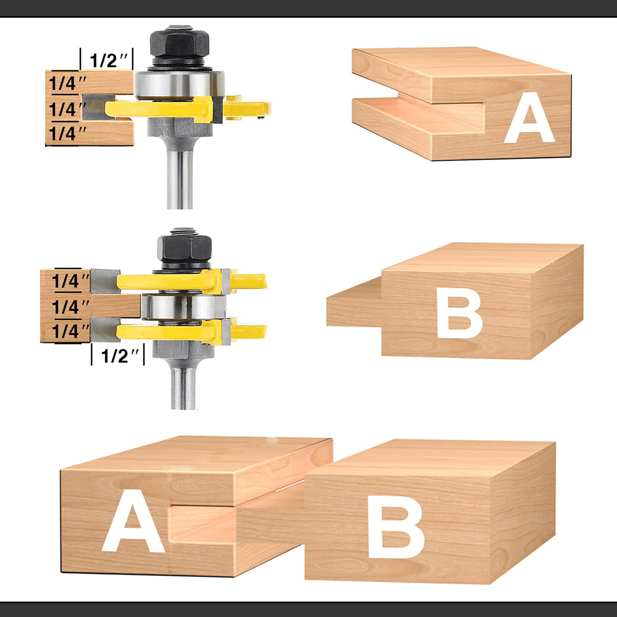 NC NC Tongue and Groove Router Bit Set,2PCS Wood Milling Cutter for Woodworking (14 inch Shank) N\C