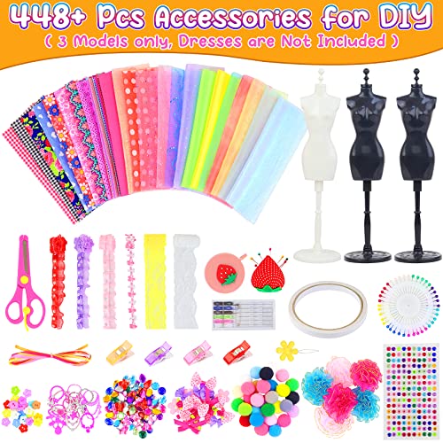 Ecore Fun 448 Pcs Fashion Design Kit for Girls Doll Accessories DIY Set Creativity DIY Arts & Crafts Toys with Mannequins Gift for 6-8 8-12 Year Old Ecore Fun