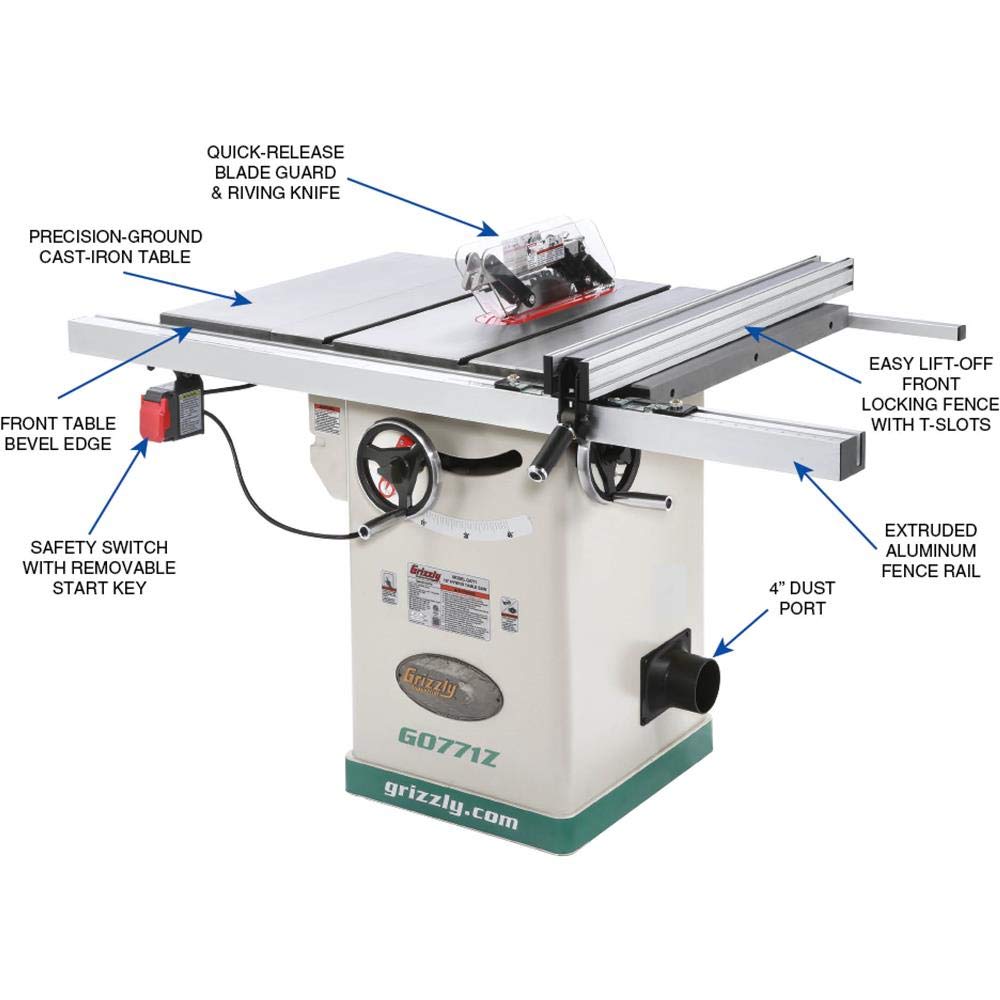 Grizzly Industrial G0771Z - 10" 2 HP 120V Hybrid Table Saw with T-Shaped Fence Grizzly Industrial