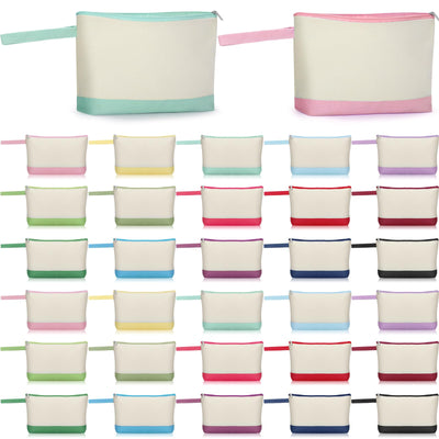 Silkfly 30 Pcs Cotton Canvas Makeup Bags Canvas Cosmetic Bag with Zipper Two Tone Make up Bags Bulk with Bottom Blank DIY Pouches Bags Multi Purpose