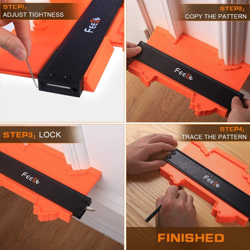 Contour Gauge 10+5 Inch with Lock, Duplicator Gauge Shape and Outline Tool Woodworking Tools Christmas Gifts for Men, Dad, Husband, Grandpa, Feeke