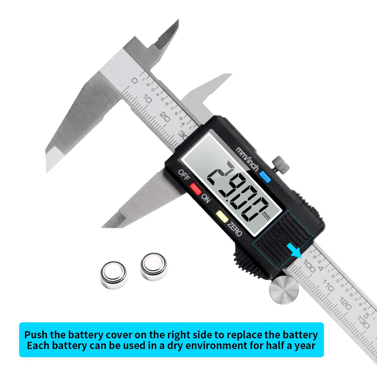 Caliper Measuring Tool, Qfun Vernier Digital Caliper Stainless Steel 6 Inch/150mm, Digital Micrometer Waterproof, Easy Switch from Inch to Qfun