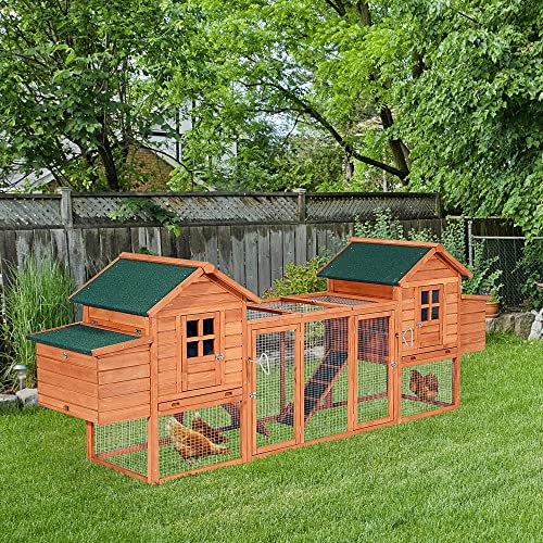 PawHut Dual Wooden Chicken Coop with Garden Bed, Large Outdoor Hen House with Nesting Boxes Removable Trays, Ramps Run, for Garden Backyard, 123" x PawHut