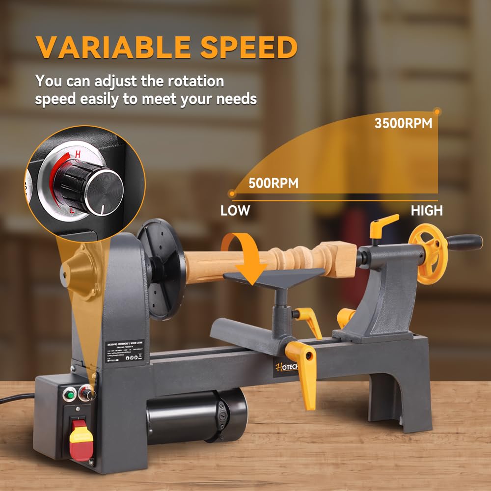 Hoteche Benchtop Wood Lathe 3-Amp 10-Inch x 13-Inch Variable Speed Mini Power Woodturning Tool Hoteche