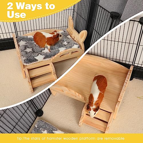 Rypet Wooden Guinea Pig Bed with Stairs and Mat Cozy Small Animals Cushion Bed Detachable Small Pet Hut Habitats for Guinea Pig Dwarf Rabbit Rypet