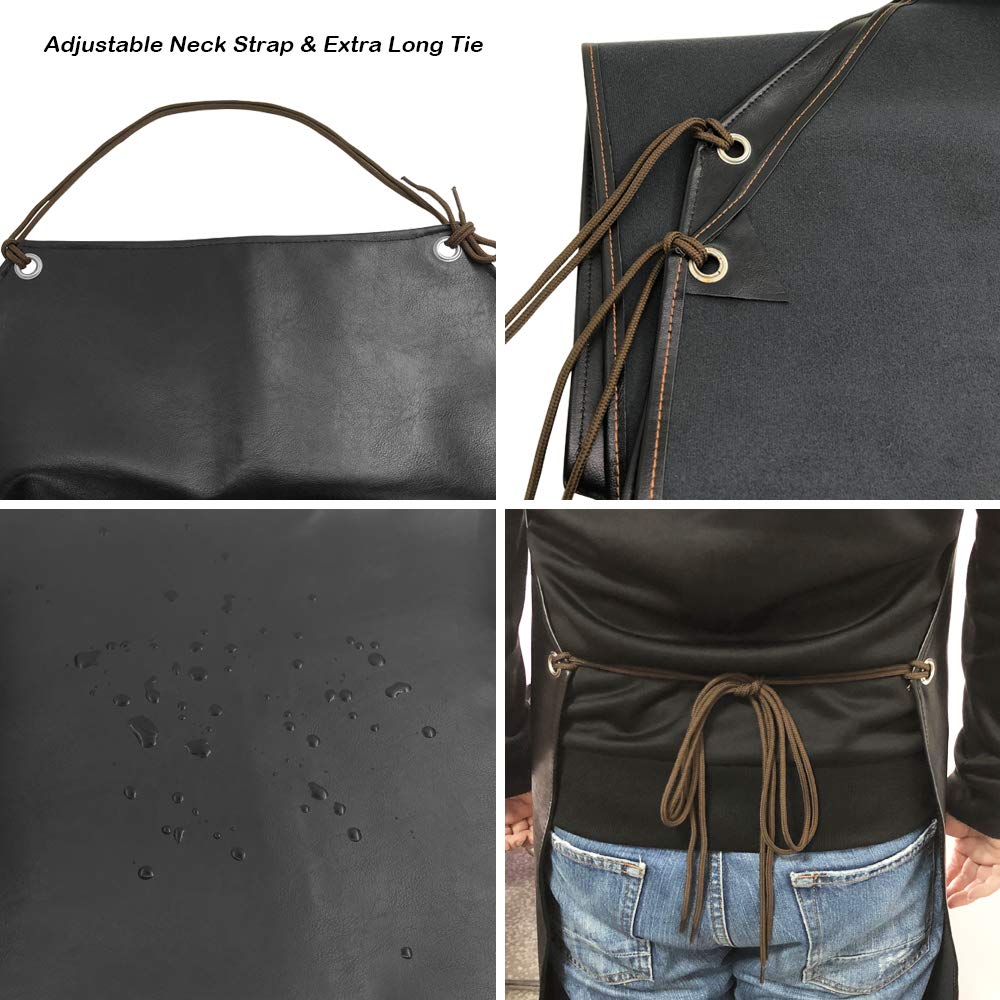 Heavy Duty PU Apron & Latex Gloves, DaKuan Waterproof Resist Strong Acid, Alkali and Oil Apron & Gloves Best for Staying Dry When Dishwashing, Lab DaKuan