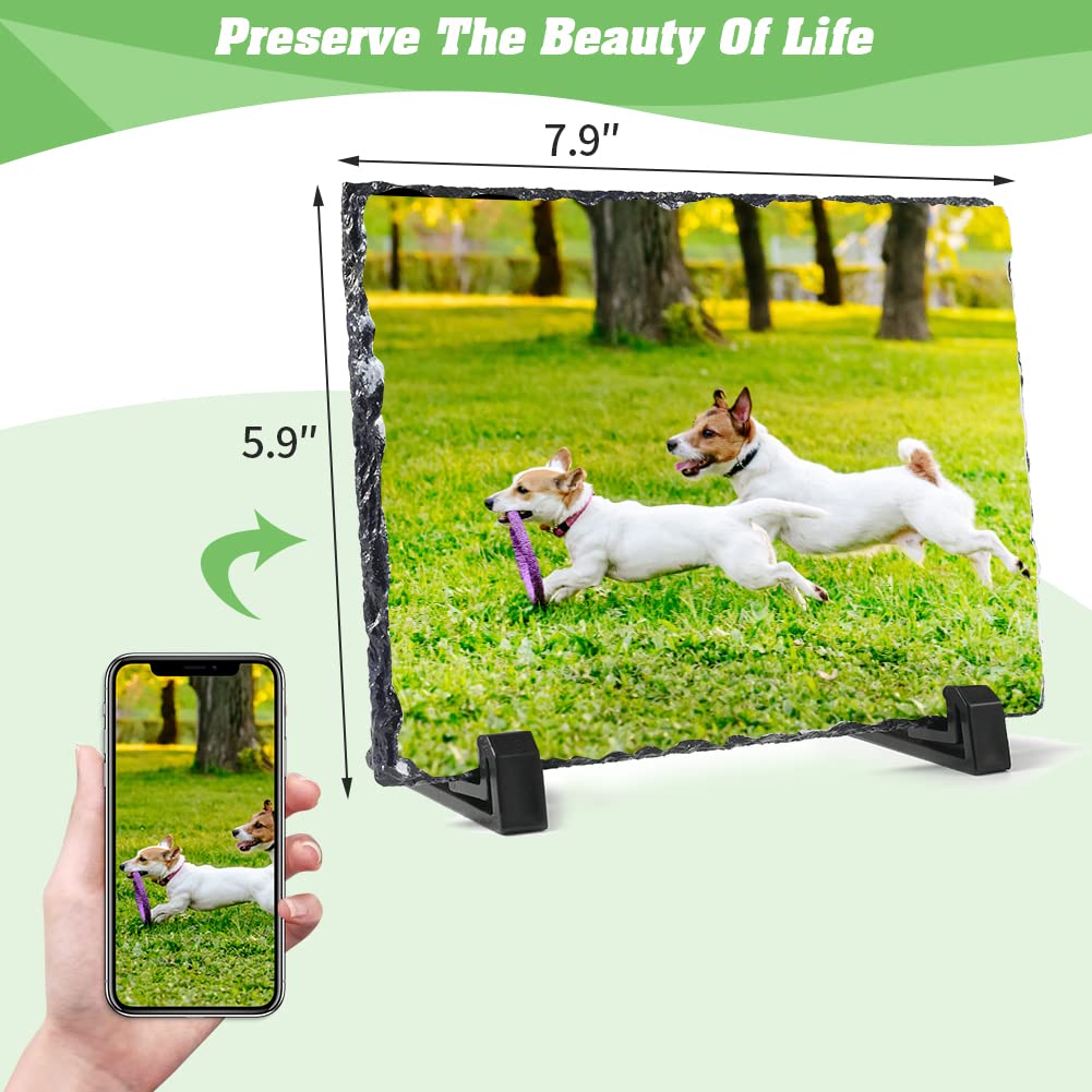 YOUKE OLA 12 Pack Sublimation Slate Blank Rock Stone Photo Rectangular Frame Heat Transfer Plaque Picture Frame with Display Holder for DIY Craft 5.9 YOUKE OLA