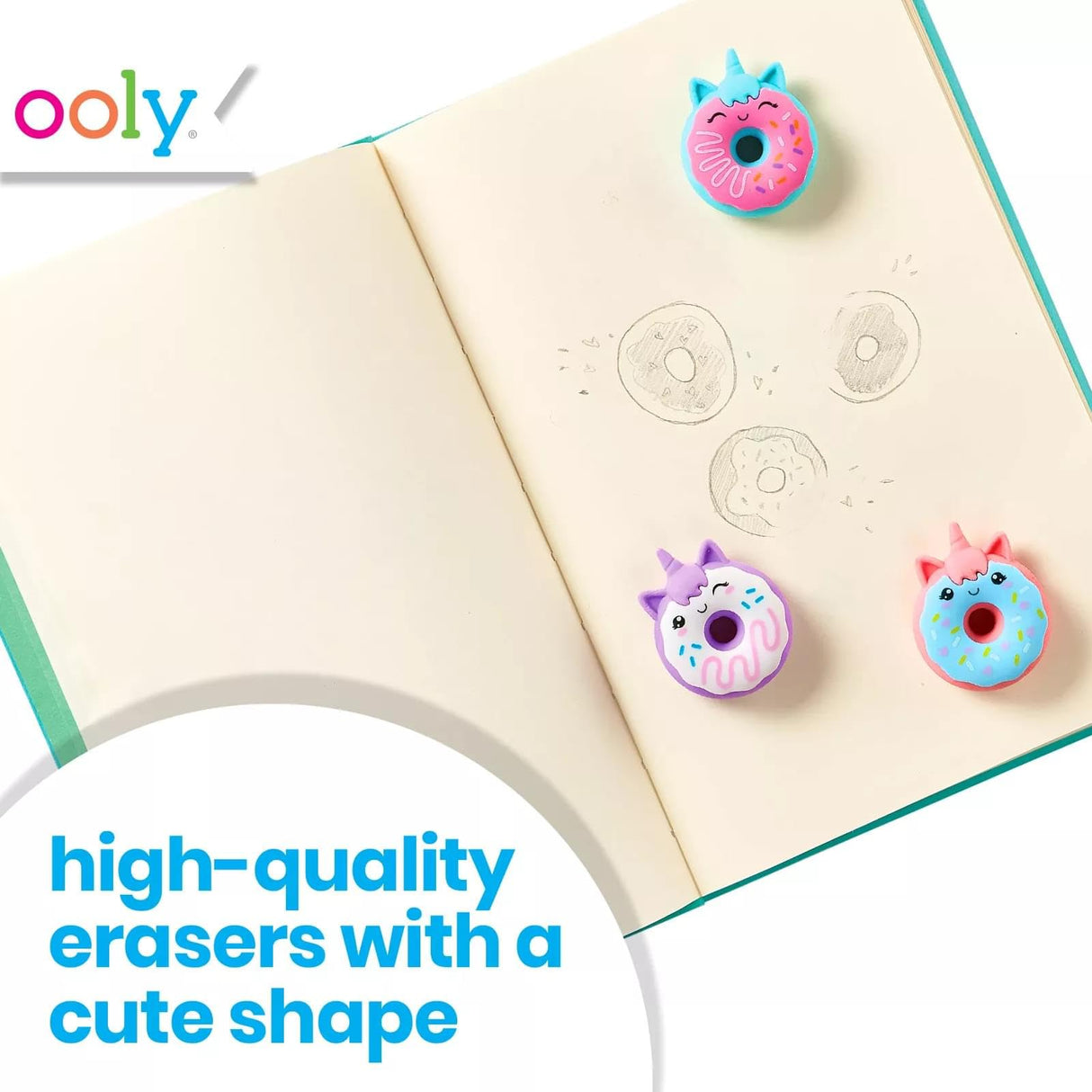OOLY Magic Bakery Unicorn Donuts, Vanilla-Scented Erasers for Pencils - Set of 3 Donut Erasers for School, Home, or Office - Mix and Match Puzzle Ooly
