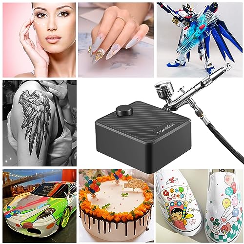 Nasedal Upgraded Dual-Action Airbrush kit with 40PSI Air Compressor Air Brush Model Paint for Car Nail Makeup Cake Decoration Art Drawing Craft nasedal