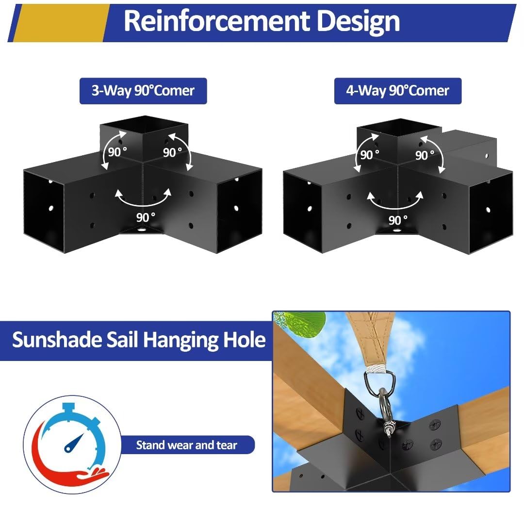 JEXALINE Heavy Alloy Steel Pergola Kit with 3-Way Brackets for 4"x 4" (Actual 3.6" X 3.6") Lumber,DIY Pergola Brackets Suitable for JEXALINE