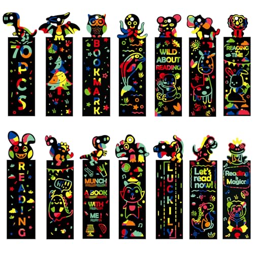 ZMLM Animal Scratch Bookmark for Kids: 70 Pcs 14 Style Magic Scratch Rainbow Bookmarks Making Kit for Girl Boy Party Favor Classroom Activity DIY ZMLM