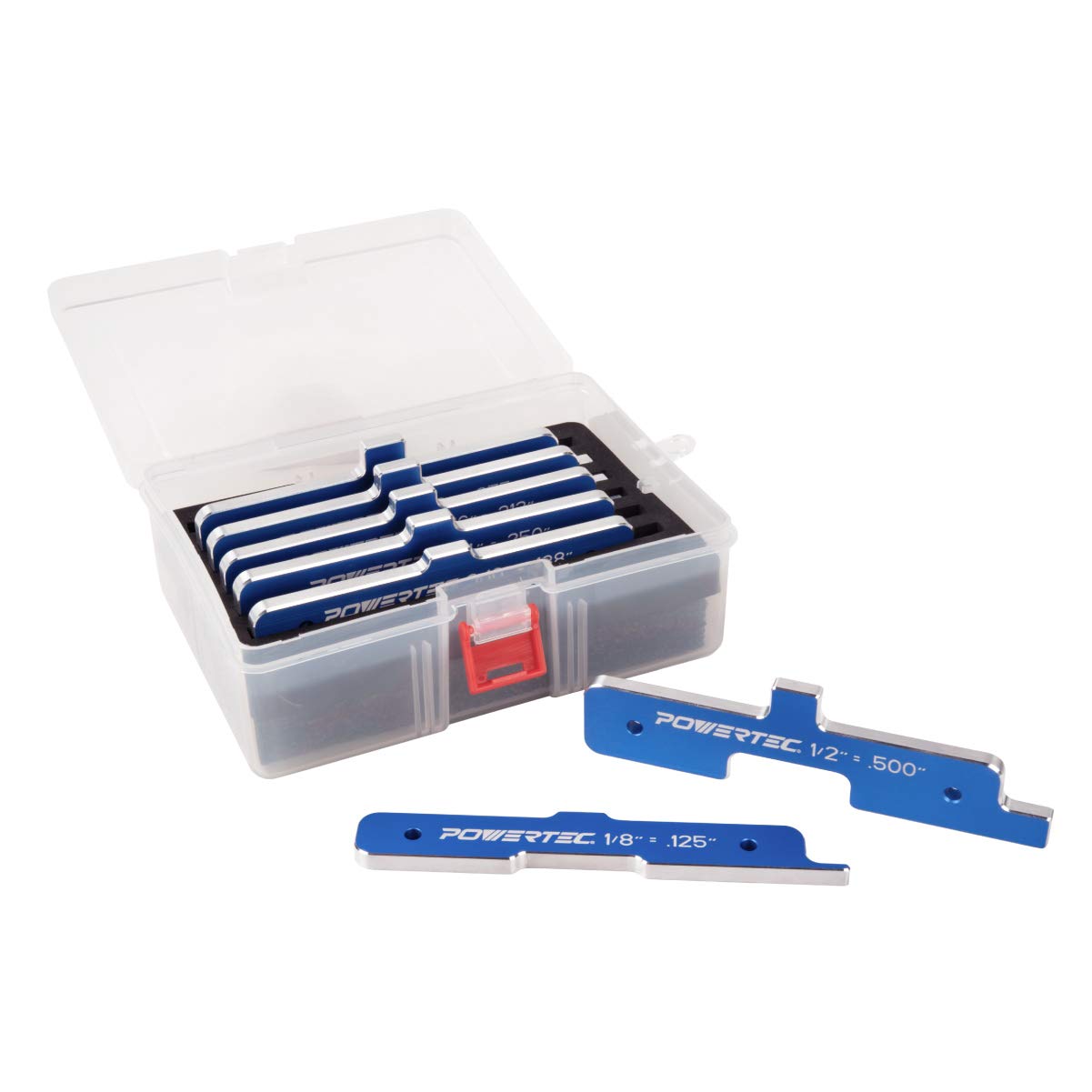 POWERTEC 7pc Set Router Table Setup Bars, Aluminum Setup Blocks Height Gauge Set for Table Saw, Band Saw Accessories, Woodworking | 3-Gauges-in-One, POWERTEC