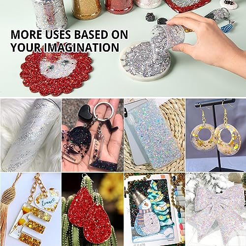 HTVRONT Chunky Glitter for Resin - 200g/7oz Silver Glitter, Designed Shaker Cap Holographic Glitter, Craft Glitter Powder Mixed Chunky Fine Flakes HTVRONT