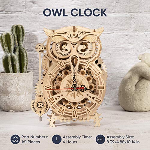 ROKR 3D Wooden Puzzles for Adults Mechanical Clock Kits-Owl Clock, DIY Clock Model Building Kits Educational Brain Teaser Puzzles, DIY ROKR