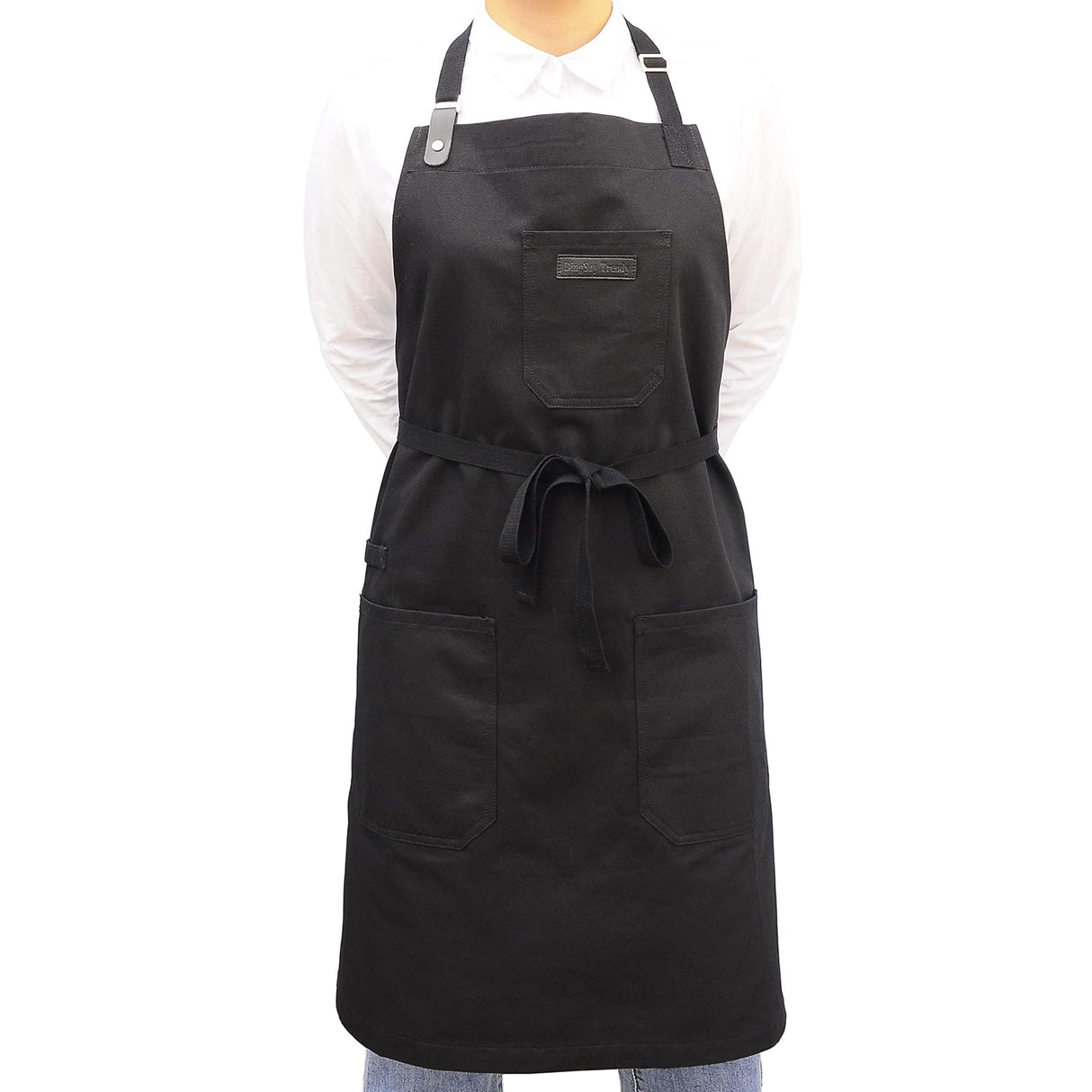 DingSay Trendy Black Cotton Kitchen Apron, Mens Womens Professional Cooking Bib Apron for Chef Grill BBQ, with Pockets Towel Loop and Adjustable Neck DingSay Trendy