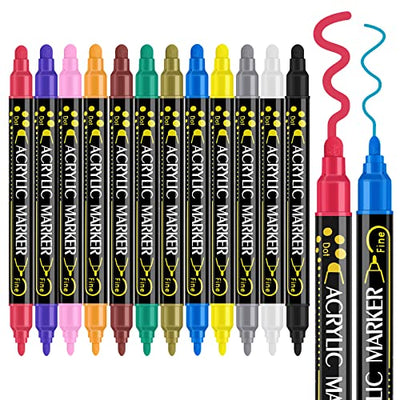 Betem 12 Colors Dual Tip Acrylic Paint Pens Markers, Acrylic Paint Pens for Wood, Canvas, Stone, Rock Painting, Glass, Ceramic Surfaces, DIY Crafts