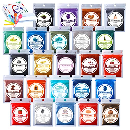 Mica Powder - (24-Pack/ .35 Oz Each) Color Soap Making Epoxy Resin Pigment, Bath Bomb, Candle, Nails Lolo Craft