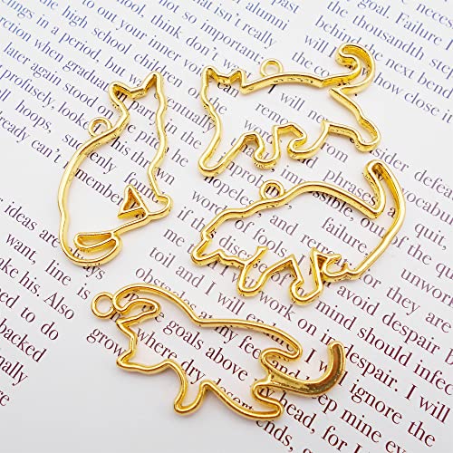 WAY DENG 12 Mix Metal Alloy Open Back Bezel Frame Charm Cat Gold Epoxy Pressed Flower UV Resin Mold Earring Necklace Pendant Dangle Jewelry Crafts WAY DENG