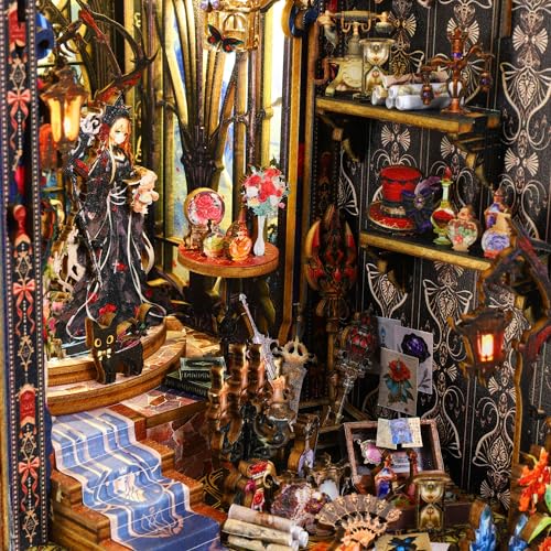 DIY Book Nook Kit Castle Miniature Dollhouse Kit, Magic Castle Bookshelf Insert Decor with Sensor LED Light, Bookend Building Set Hobbies 3D Wooden Hallisun