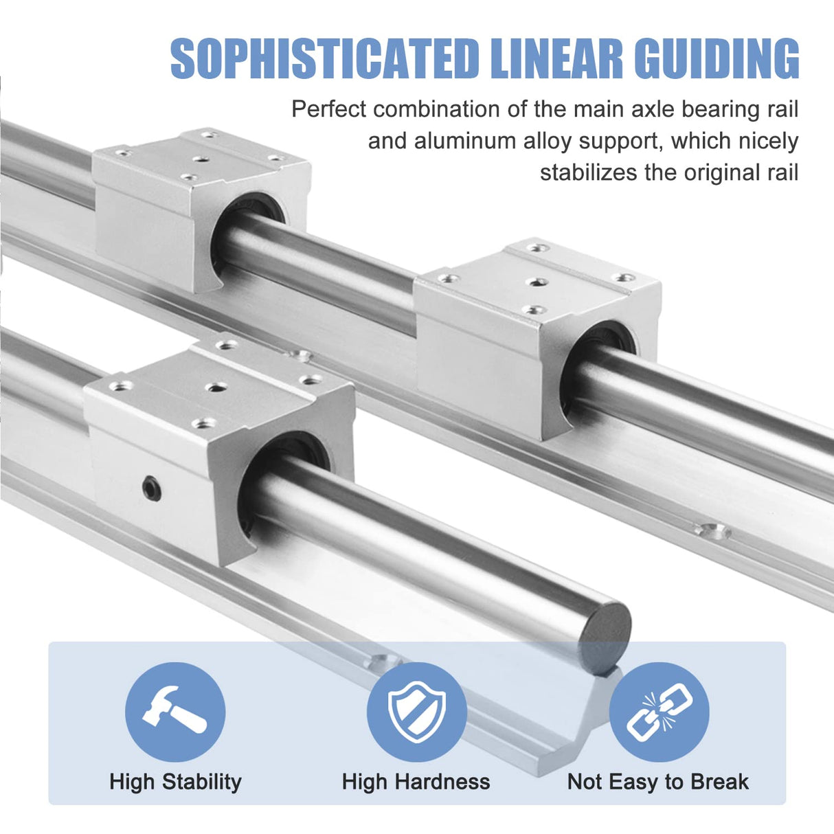 CNCMANS SBR20-2200mm Linear Rail Linear Rails and Bearings Kit 2Pcs SBR20 2200mm Long Fully Supported Shaft Guide with 4Pcs SBR20UU Linear Bearing CNCMANS