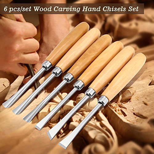 6pcs Professional Wood Carving Hand Chisels Set DIY Woodworking Sculpting Tools Carving chisel Round chisel ASHATA