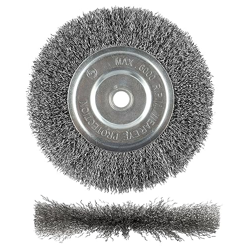 WENORA 6-Inch Wire Wheel for Bench Grinder, 0.012 Carbon Steel Wire with 1/2" & 5/8" Arbor Hole, for Removal of Rust, Paint and Scale from Metal and WENORA