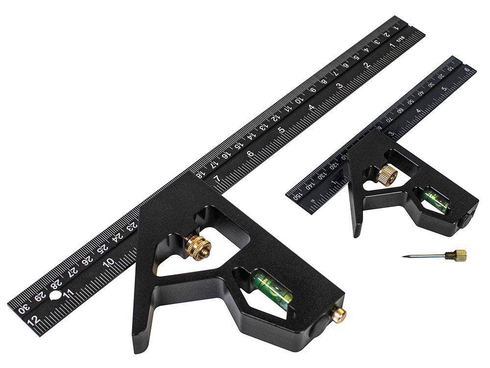 Faithfull FAICS300TCNC Prestige Twin Pack Aluminium Combination Squares 150 mm (6 in) and 300 mm (12 in),Black Faithfull