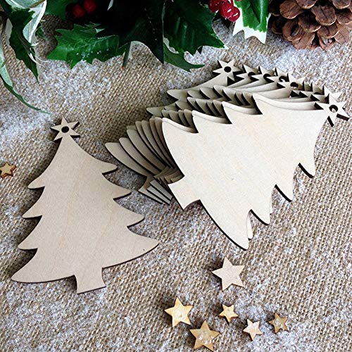 LEBERY 50pcs Wooden Christmas Ornaments Natural Wood Slices Unfinished Predrilled Wooden Crafts to Paint Christmas Tree Hanging Ornaments Wood LEBERY