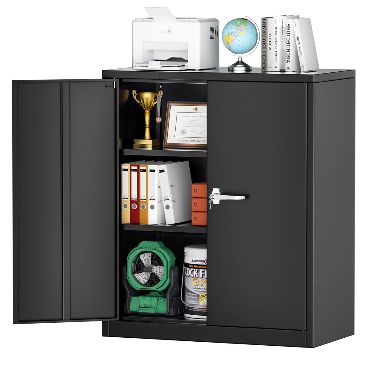 Superday Locking Metal Cabinet, 42"×36"×18" Lockable Steel Storage Cabinet with 2 Doors and 2 Shelves, Small Metal Utility Cabinet Closet for Home Superday