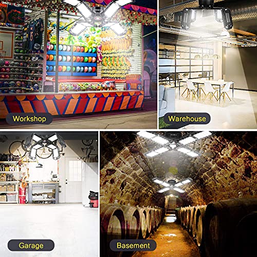 2 Pack LED Garage Light,Super Bright Screw in E26/E27 Ceiling Shop Work Lamp, 150W 15000 Lumen Deformable Basement Bulb Fixture with 8 Adjustable PINSAI