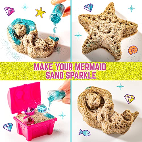 GirlZone Mermaid Treasures Play Sand Kit, 2lbs of Magic Sand for Kids Kit with Gems, Carry Case and More, Kids Toys for Playdates and Great Gift Idea GirlZone