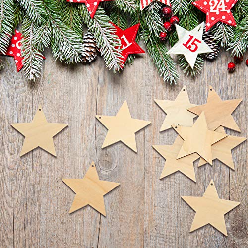 Tatuo 100 Pieces Christmas Wooden Star Ornaments Star Wooden Ornaments Cutouts for Crafts Hanging Ornaments with Ropes for Embellishments, Wedding, Tatuo
