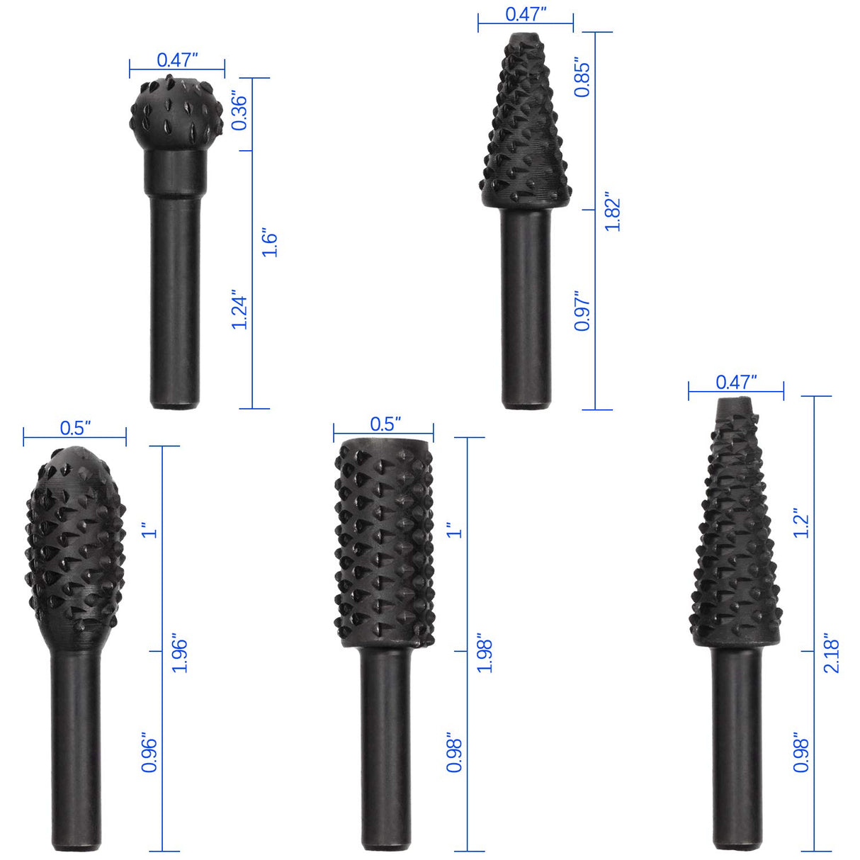 OIIKI 5 PCS Woodworking Twist Drill Bits, Wood Carving File Rasp Drill Bit, with 1/4" Shank Tool Rasp Chisel Shaped Rotating Embossed Grinding Head OIIKI