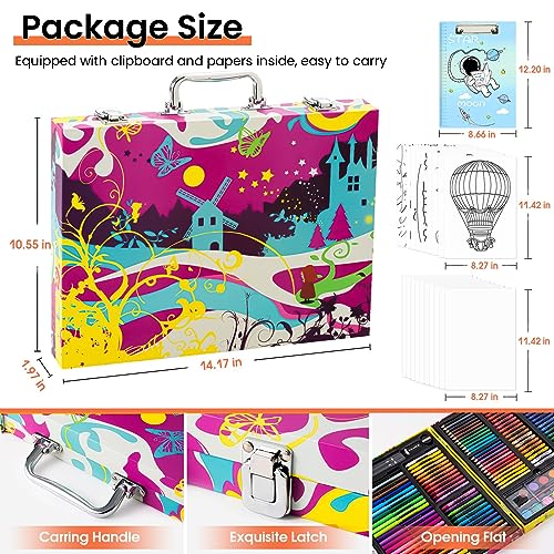 POPYOLA Art Supplies, 180 Piece Drawing Painting Art Kit with Clipboard and Coloring Papers, Gifts Art Set Case with Oil Pastels, Crayons, Colored POPYOLA