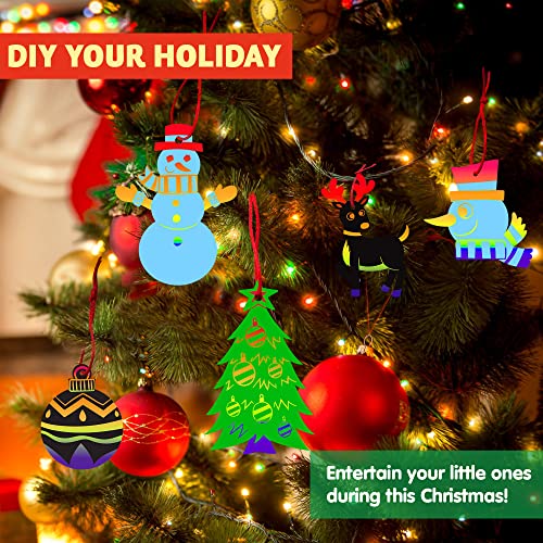 JOYIN Rainbow Color Scratch Christmas Ornaments, 72 Pack Craft Kit Toys Include Snowman, Snowflakes, Christmas Tree, and Reindeer JOYIN