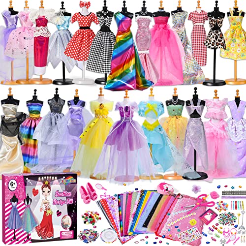 600+Pcs Fashion Designer Kits for Girls Gifts 6 7 8 9 10 11 12 Years Old, Girls' Fashion Creativity DIY Arts & Crafts Kit with 4 Mannequins for Girls  Birthday Gift,Sewing Kit for Kids Ages 8-12