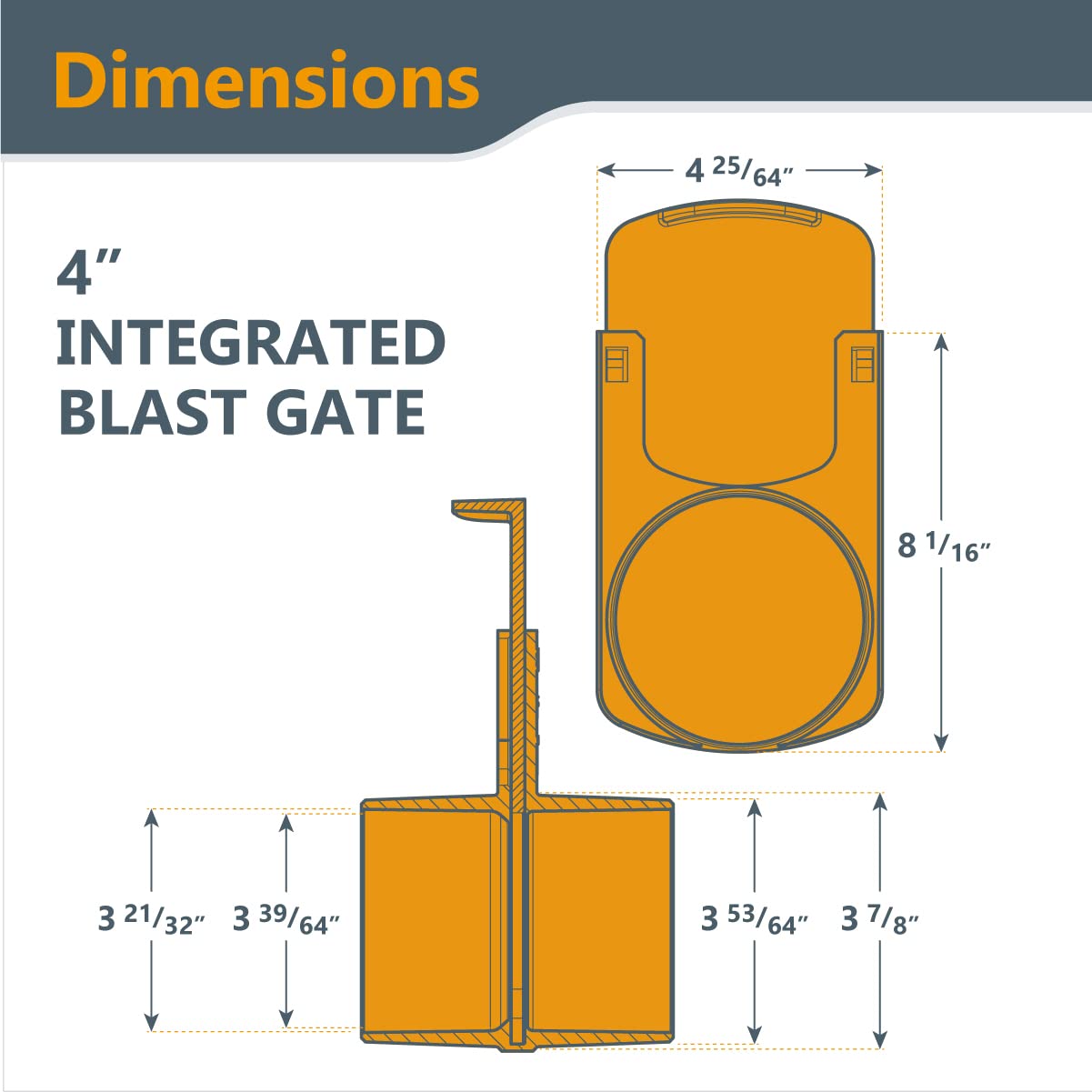POWERTEC 70295-P2 4-Inch Integrated Blast Gate Clog Resistant, Anti Gap Tapered ABS Plastic Fitting for Dust Collection Systems, 2PK POWERTEC