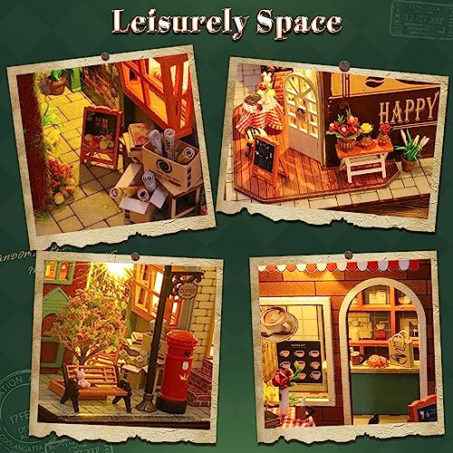 DIY Miniature Dollhouse Kit, Book Nook Kit Tiny House Model with LED Music Box, 3D Wooden Puzzle for Adults, Self-Assembly Bookend Building Set Hallisun