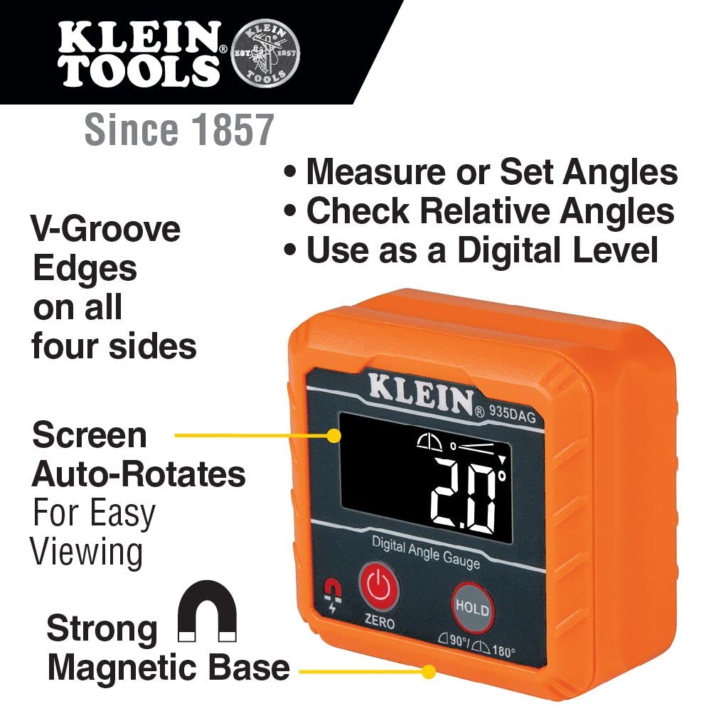 Klein Tools 935DAG Digital Electronic Level and Angle Gauge, Measures 0 - 90 and 0 - 180 Degree Ranges, Measures and Sets Angles Klein Tools