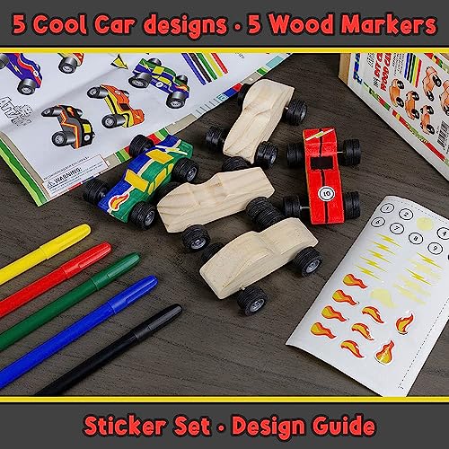 Attatoy DIY Craft Wood Car Kit (10-Piece Set); Unfinished Mini Wooden Race Car Craft Project for Kids Attatoy