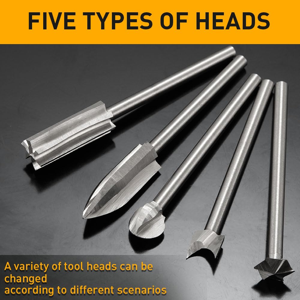 Wood Carving Drill Bits Set Compatible with Dremel Rotary Tool 5 Different Engraving Drill Accessories Bit Wood Grinding Woodworking Tool with 0.3mm FOTYBEI