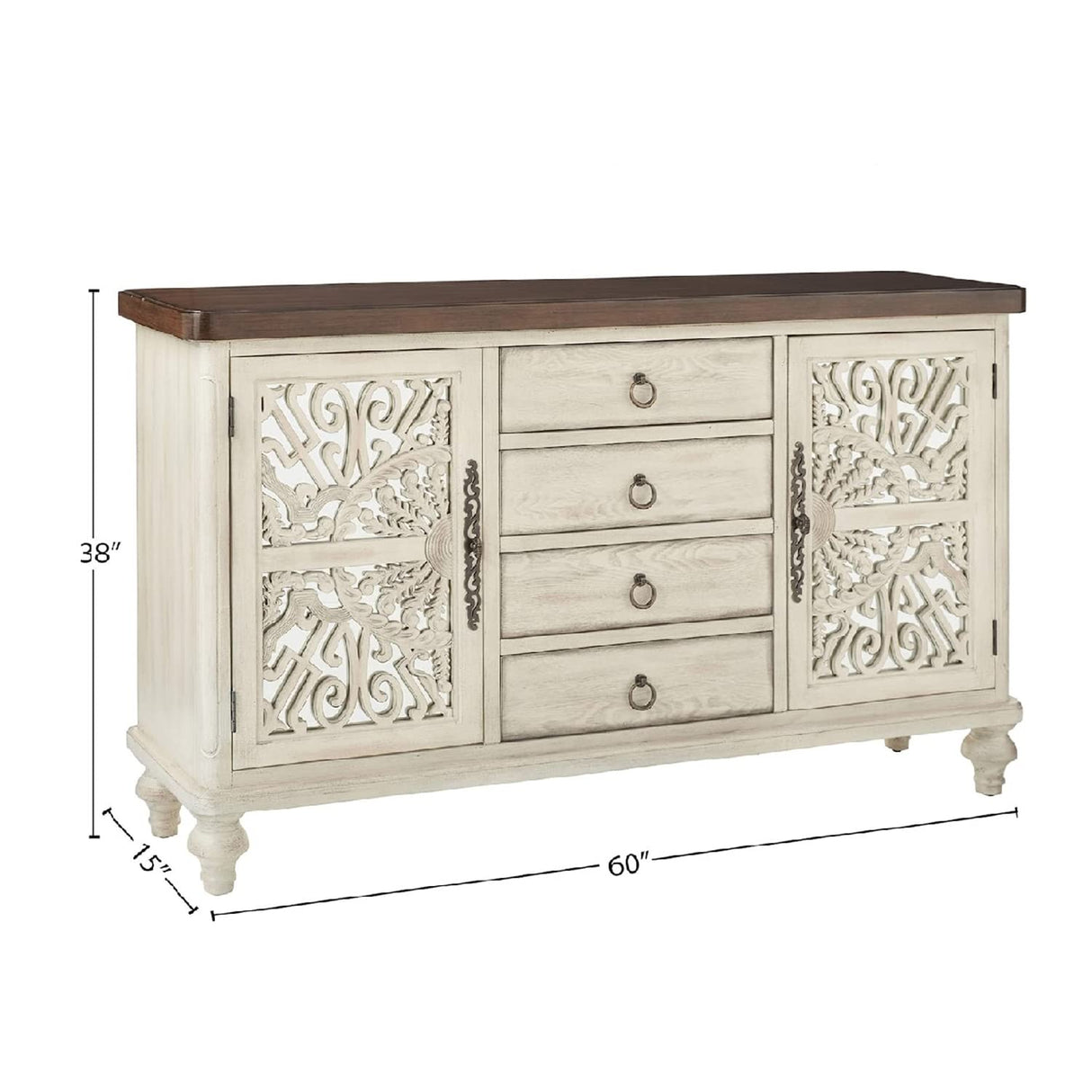 Acme Vermont 4-Drawer Wooden Console Table with 2 Door in Antique White ACME Furniture