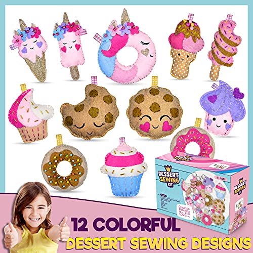 12 Pre-Cut Mini Treats Dessert Fun Kids Sewing Kit for Kids Ages 8-12 Children Beginners Sewing kit kid crafts Make Your Own Felt Pillow Plush Craft CRAFTILOO