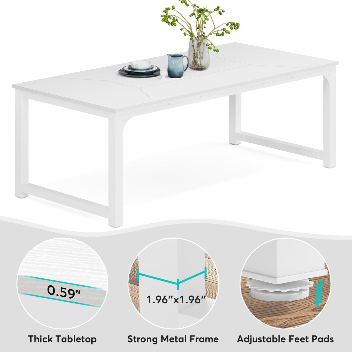 Tribesigns 78.7"x39.4" Dining Table, Industrial Kitchen Table for 8-10 Person, Rectangular Dinner Table for Dining Room Kitchen Living Room, with Tribesigns