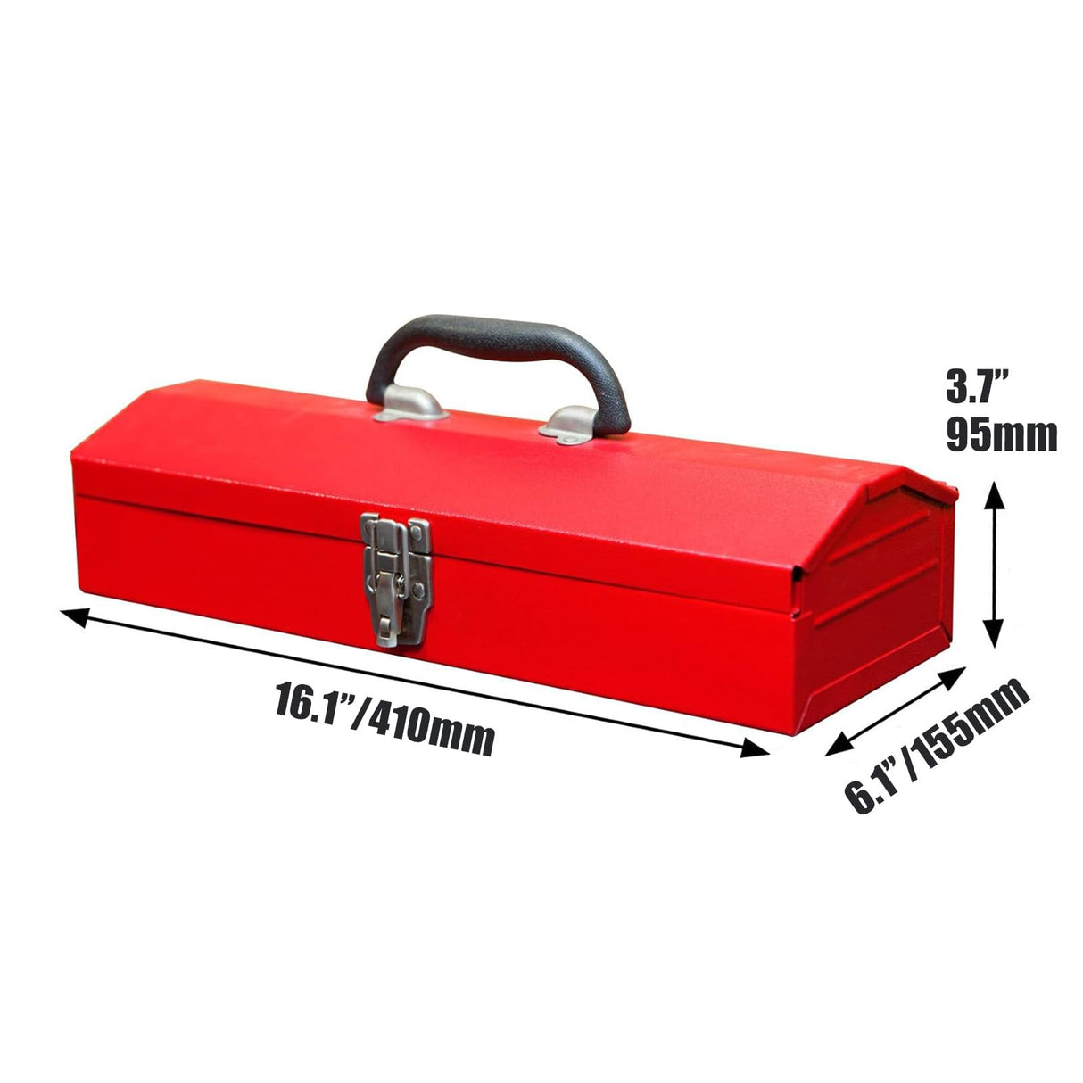 BIG RED ATB213R Torin 16" Portable Metal Tool Box Hip Roof Style Storage Organizer with Metal Latch Closure, Red BIG RED