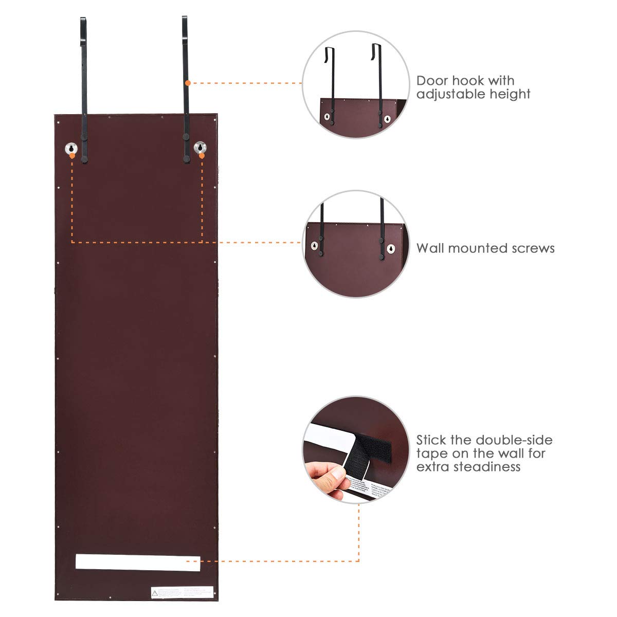 Giantex Jewelry Armoire Wall Door Mounted, Lockable Jewelry Cabinet with 42.5'' Full Length Mirror, 2 LEDs Jewelry Organizer Box with 2 Drawers, Giantex