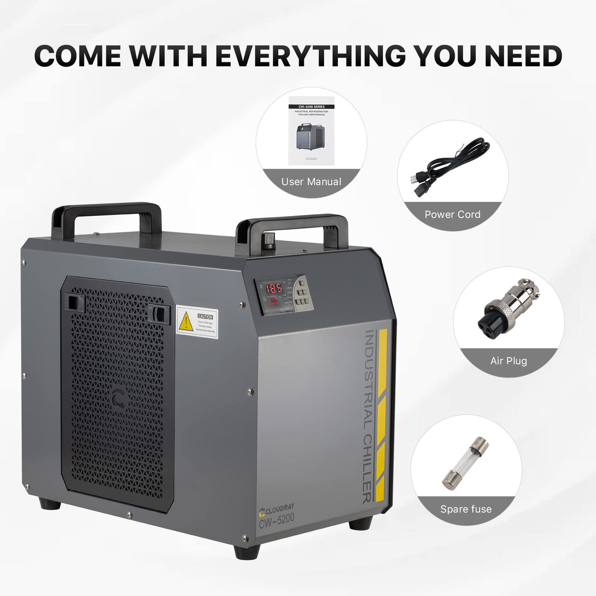 Cloudray 6L Industrial CO2 Laser Water Chiller 0.61HP CW5200 Precise Thermostat Recirculating CO2 Industrial Laser Chiller for 60W 70W 80W 90W 100W Cloudray